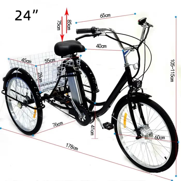 Vélo Cargo électrique à 3 roues pour adultes âgés