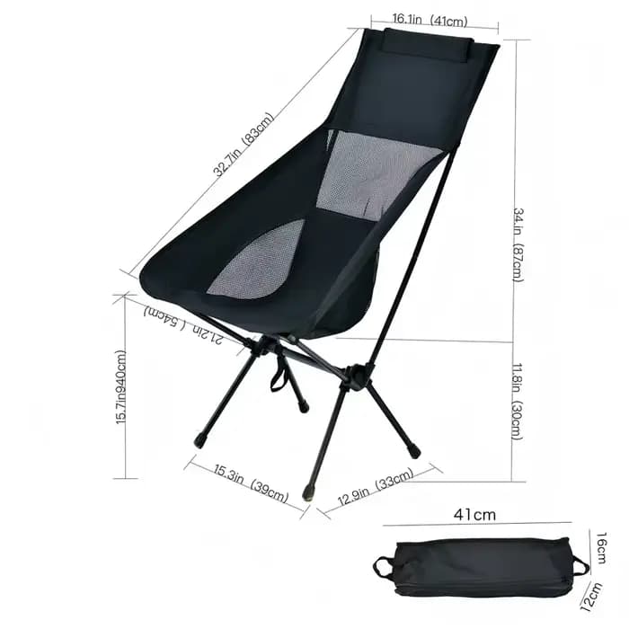 Chaise de camping à dossier haut, chaise pliante ultra-légère et compacte pour adultes avec sac de transport, installation rapide pour l'extérieur