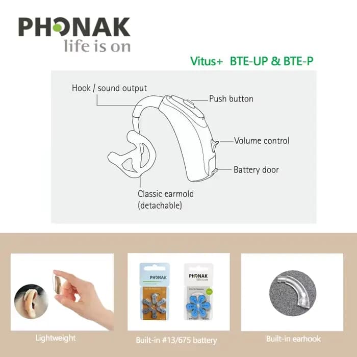 Aide auditive Phonak Vitus+BTE-UP/P originale 120 dB