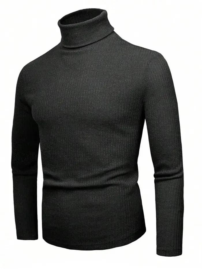 Pull à col haut pour homme, couleur unie, rayé, manches longues, t-shirt décontracté ajusté pour l'automne et l'hiver