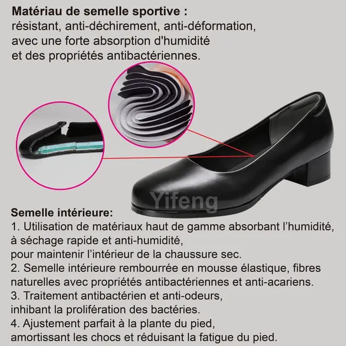 Chaussures en cuir véritable à talon moyen confortables et respirantes Convient au personnel de service employés de bureau équipage aérien contrôleurs de train pour la vie quotidienne sorties et perso