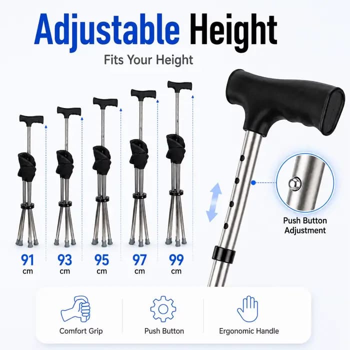 Canne-trépied réglable et pliable