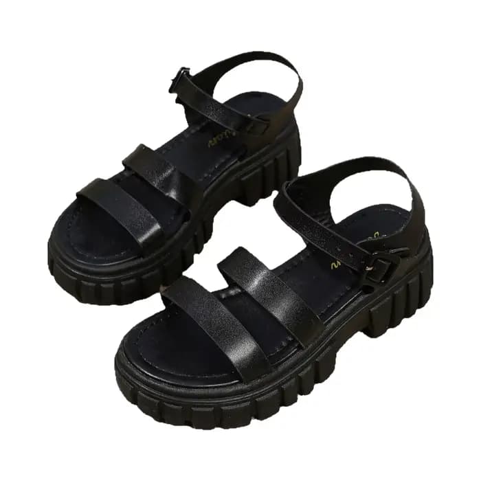 Sandales confortables à talon épais pour femme, grande taille, à bout ouvert, plateforme, avec bride à boucle, à talon haut et bout rond, tendance