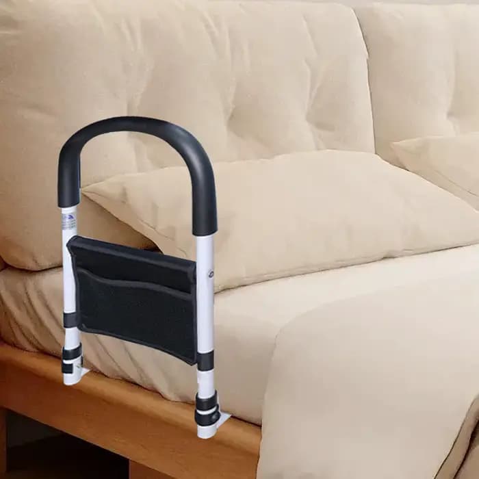 Barre de maintien de lit pour personnes âgées avec poches de rangement
