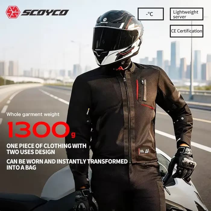 Veste et pantalon de moto SCOYCO, veste multifonctionnelle transformable en sac à dos, veste pour homme, été, respirante, légère, CE, anti-chute
