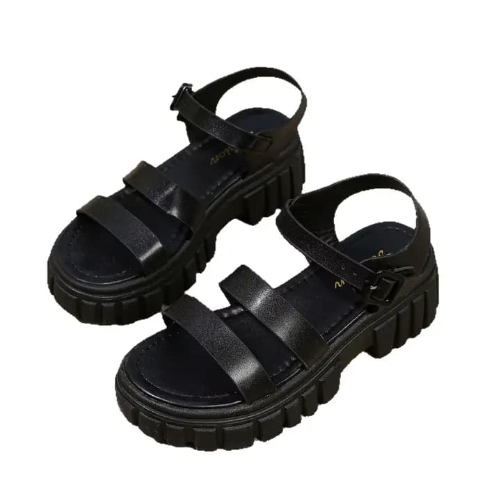 Sandales confortables à talon épais pour femme, grande taille, à bout ouvert, plateforme, avec bride à boucle, à talon haut et bout rond, tendance