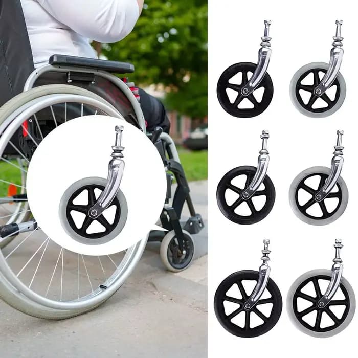 Roulette avant antidérapante en caoutchouc pour fauteuil roulant