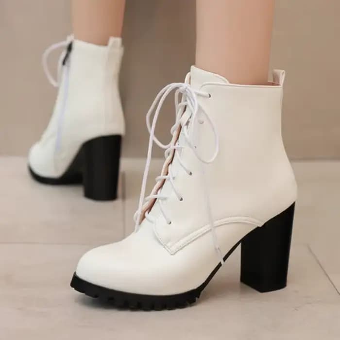 Bottines à talons hauts pour femmes, bottes de moto à plateforme, talons épais, bottes d'équitation à lacets, chaussures de fête pour dames, automne et hiver