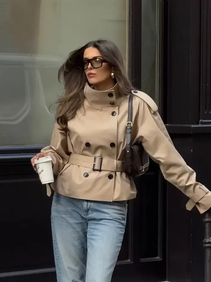 Trench-Coat à col haut pour femmes, couleur unie, élégant, Double boutonnage, à lacets, manches longues, coupe-vent, mode rue, manteau quotidien décontracté