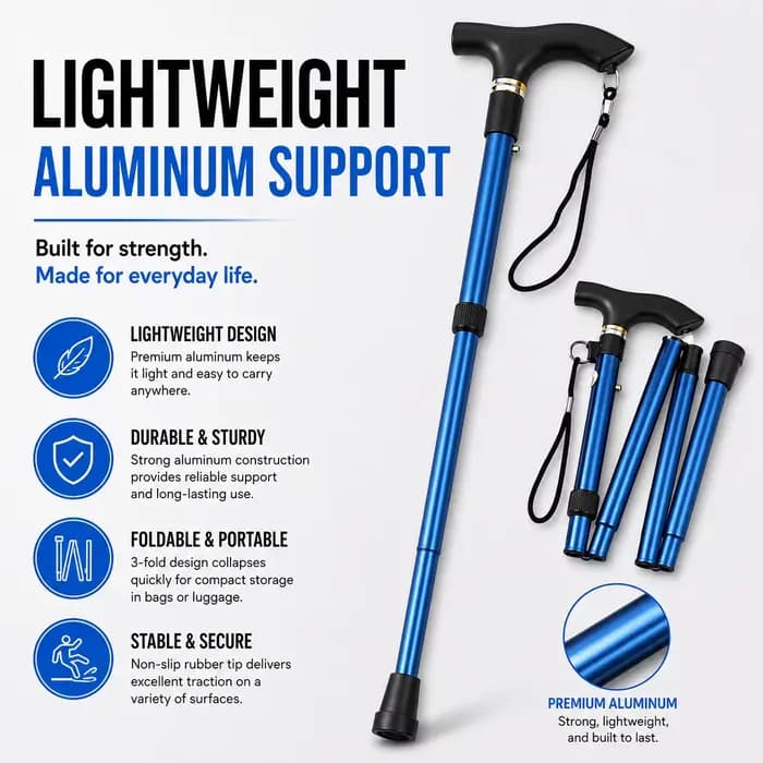 Canne de marche pliable réglable en aluminium léger