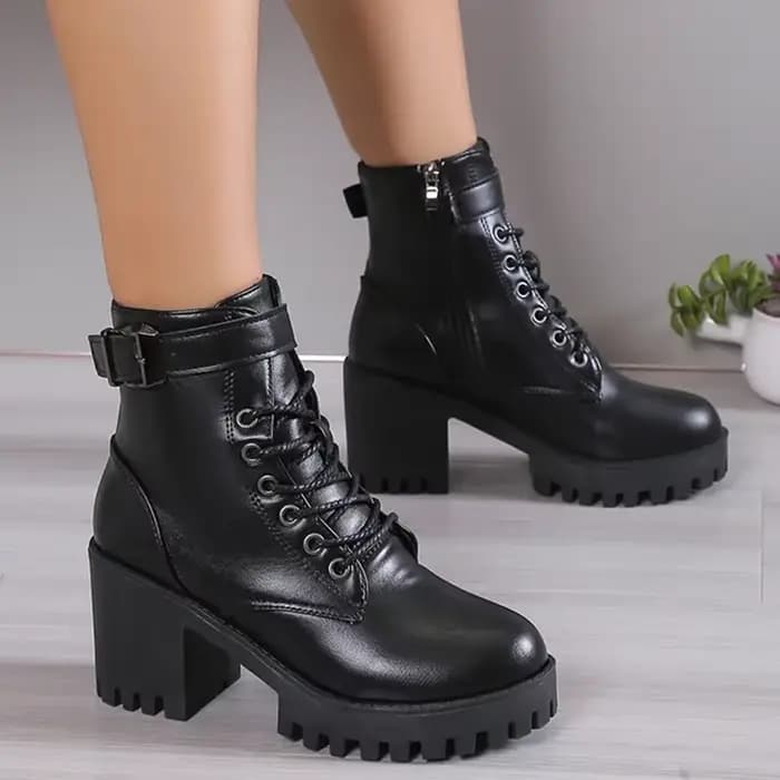 Bottines à talons hauts pour femmes, bottines courtes à plateforme en cuir PU noir, fermeture éclair latérale, talons épais, Punk, 2023