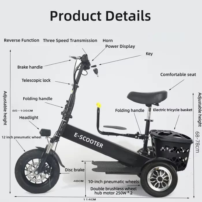 Scooter de mobilité léger pliable avec panier pour adultes