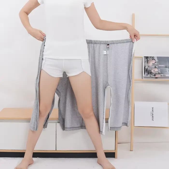 Pantalon à double fermeture éclair facile à porter pour personnes âgées