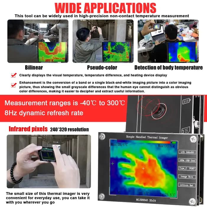 Imageur thermique portable -40 ℃   à 300 ℃   Petite caméra d'imagerie thermique prenant en charge l'image maximale de mesure de la température centrale minimale