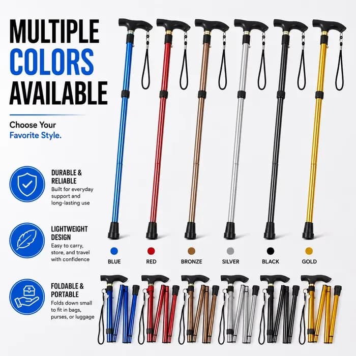 Canne de marche pliable réglable en aluminium léger