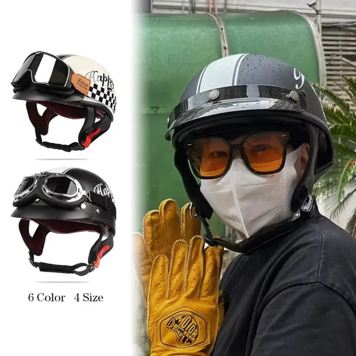 Casque de moto rétro – Demi-casque pour cruiser et scooter – Équipement de sécurité pour la conduite en ville – Convient à toutes les saisons