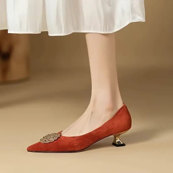 Chaussures françaises noires à talons moyens pour femmes, chaussures de bureau et de carrière confortables, en cuir souple et daim, pointues, peu profondes, escarpins Zapatos