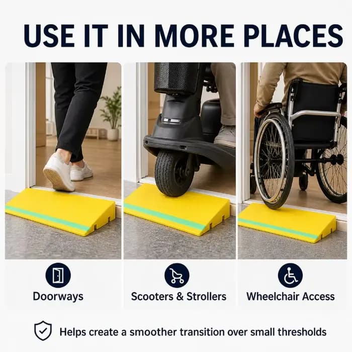 Rampe de seuil de porte intérieure en plastique à profil bas avec bande réfléchissante pour poussette