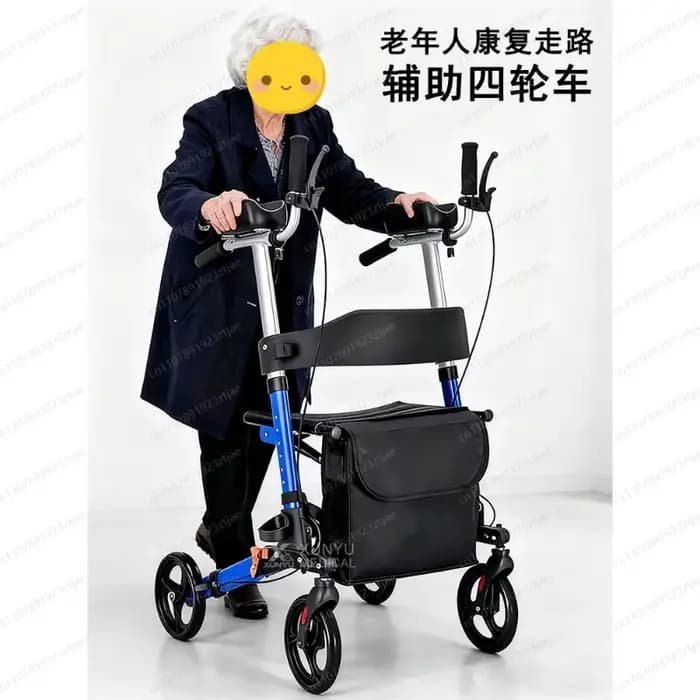 Déambulateur pliant à 4 roues avec siège et accoudoirs rembourrés