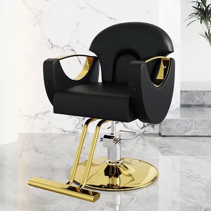 Meubles de Salon de coiffure modernes, maquillage de beauté, chaise de barbier de luxe, chaises de Salon noires et dorées