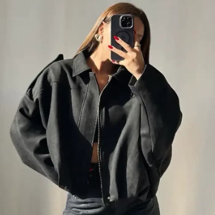 HXAO – veste courte en daim pour femme, blouson bombardier surdimensionné, manches chauve-souris, vêtements d'extérieur, manteau ample décontracté, vestes de Style de rue