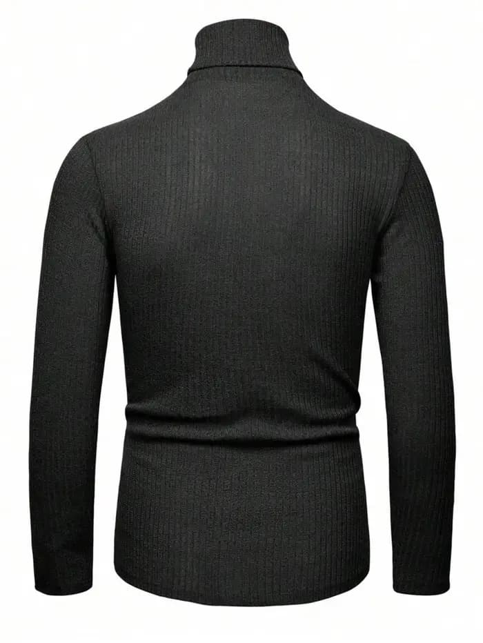Pull à col haut pour homme, couleur unie, rayé, manches longues, t-shirt décontracté ajusté pour l'automne et l'hiver