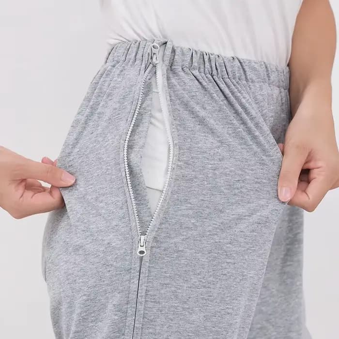 Pantalon à double fermeture éclair facile à porter pour personnes âgées