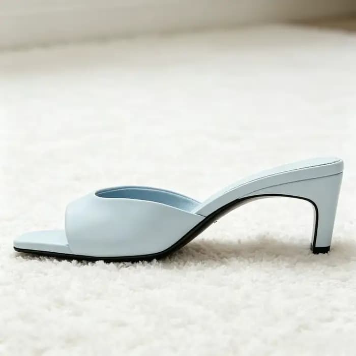 Sandales mules en cuir souple PU pour femmes, design à bout carré, talons slingback, élégantes pour le bureau et les trajets quotidiens