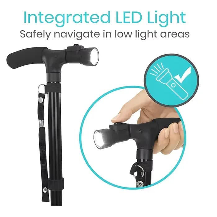 Canne de marche pliante avec lumière LED