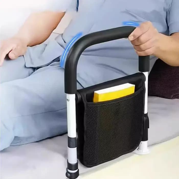 Barre de maintien de lit pour personnes âgées avec poches de rangement