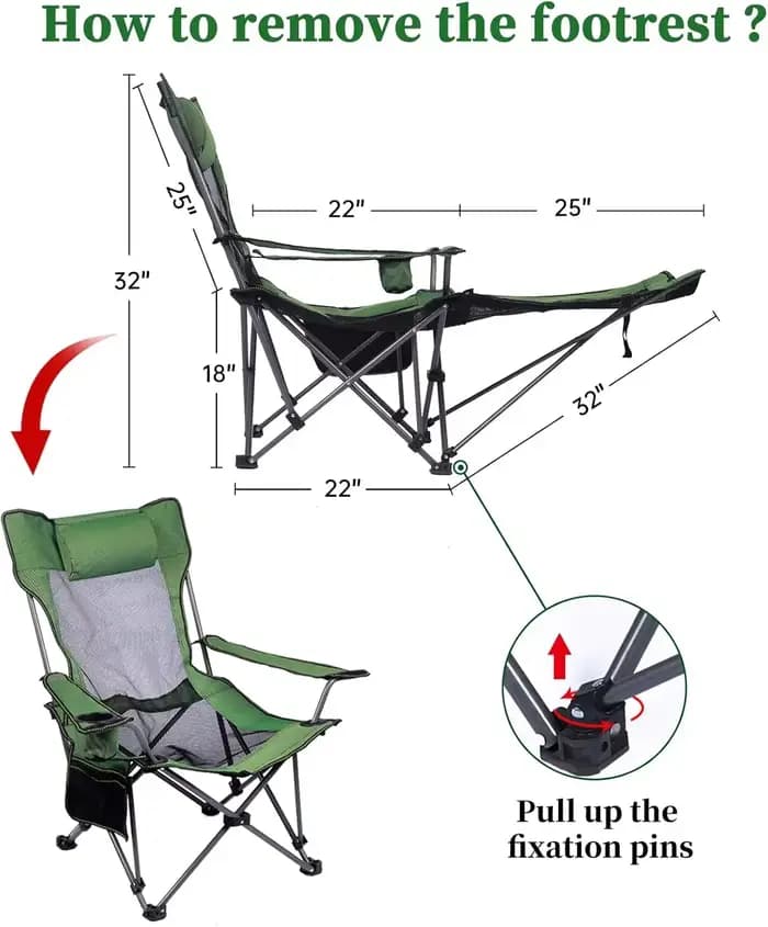 Chaise longue de camping, chaise de camping inclinable portable, chaise de camping pliable avec repose-pieds, appui-tête et sac de rangement