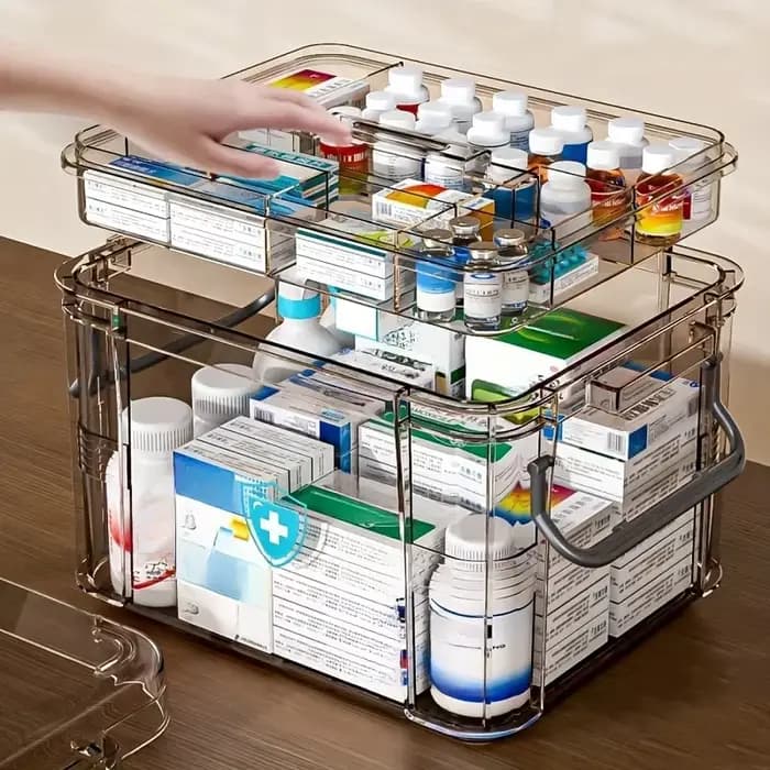 Boîte de rangement transparente pour organisateur de médicaments