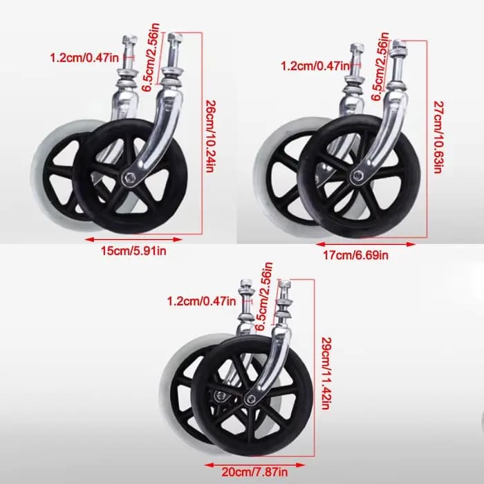 Roulette avant antidérapante en caoutchouc pour fauteuil roulant