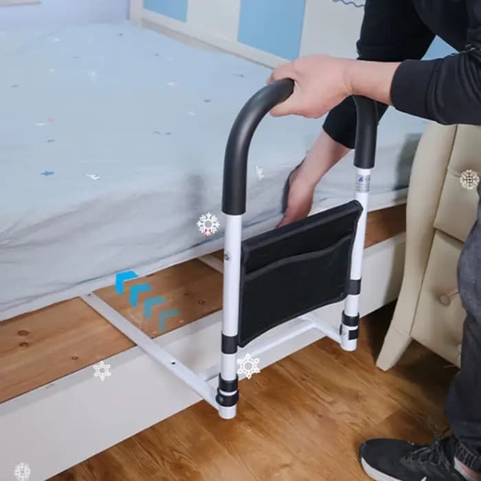 Barre de maintien de lit pour personnes âgées avec poches de rangement