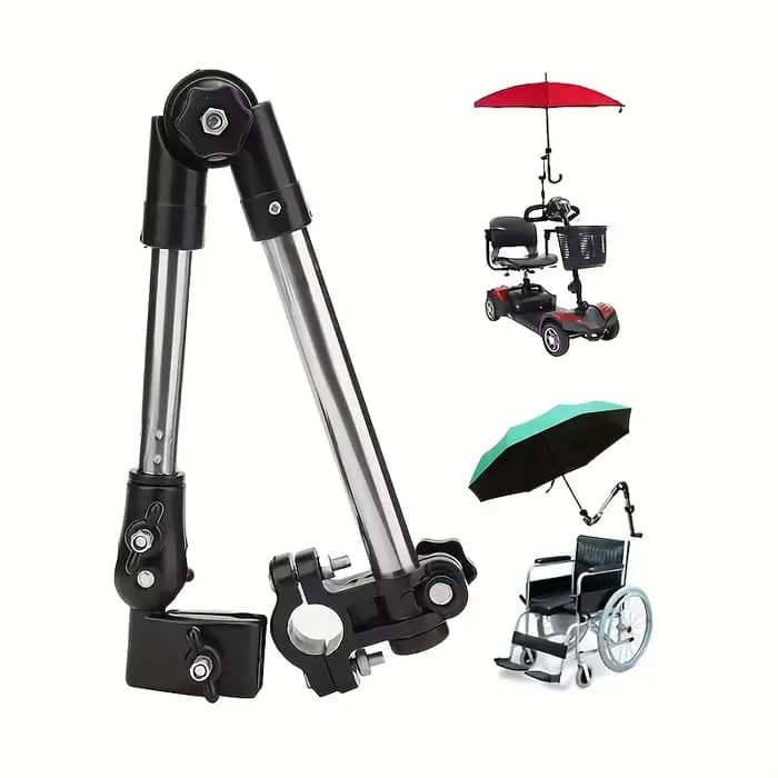 Support de parapluie réglable en acier inoxydable pour fauteuils roulants et vélos - Conception pliable avec connecteur pivotant pour la protection solaire