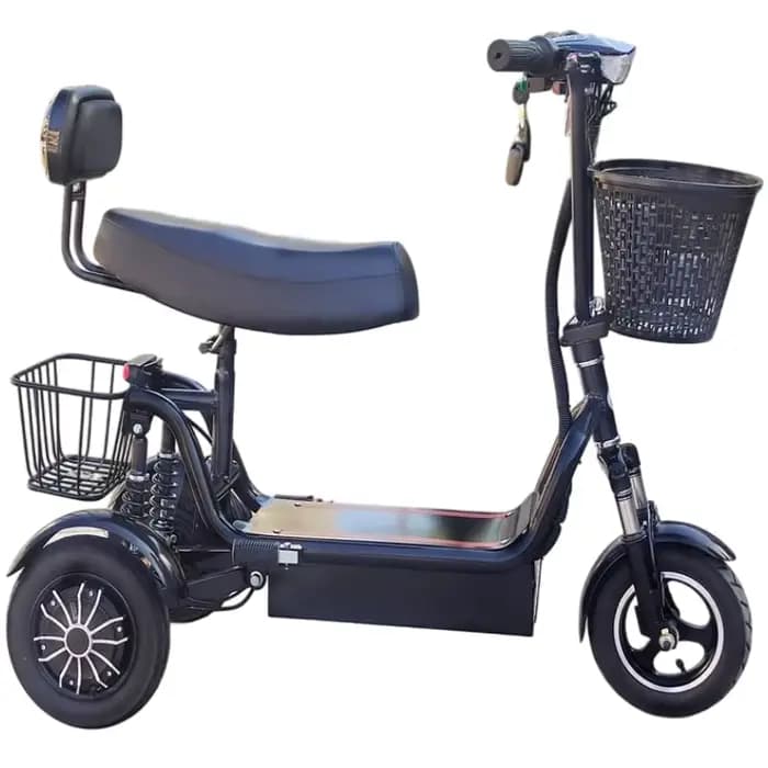Petit Tricycle électrique pliant léger pour deux personnes avec 2 paniers 1000W Double moteur Mini Scooter