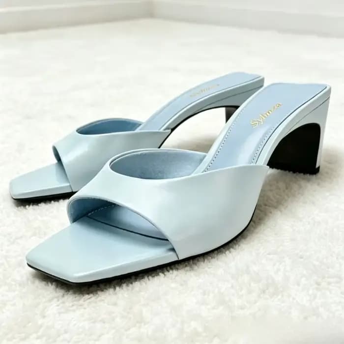 Sandales mules en cuir souple PU pour femmes, design à bout carré, talons slingback, élégantes pour