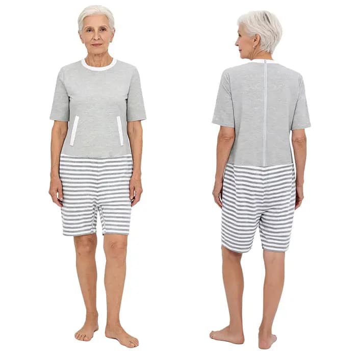 Combinaison-pyjama adaptée pour femmes âgées ayant des besoins spéciaux, manches longues, fermeture