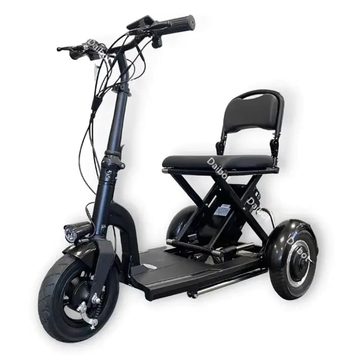 Trottinette de mobilité pliante légère à 3 roues pour personnes âgées avec dossier pliable/support d