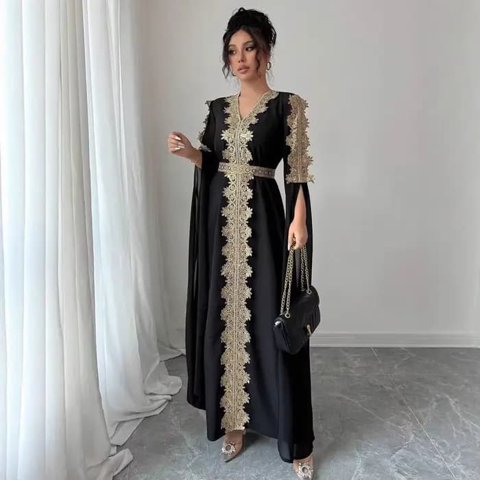Eid femmes Robe de soirée Abaya fendu à manches longues musulman Jalabiya Ramadan solide robes Largo
