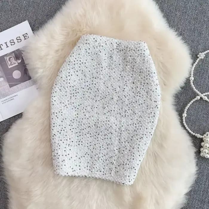 Jupe formelle à paillettes pour femmes, chic et élégante, offre de luxe en V, style coréen, haut de