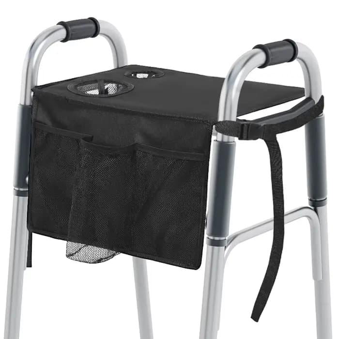 Plateau de marcheur pliant avec porte-gobelet, sac de rangement à roulettes multi-poches, assiette à