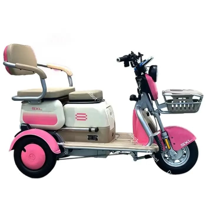 Scooter de mobilité à 3 roues pour adultes, tricycle électrique, tricycle passager, siège bébé pliab