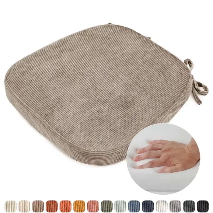 Coussin de chaise en tissu velours côtelé avec sangles, siège de chaise de salle à manger avec ferme