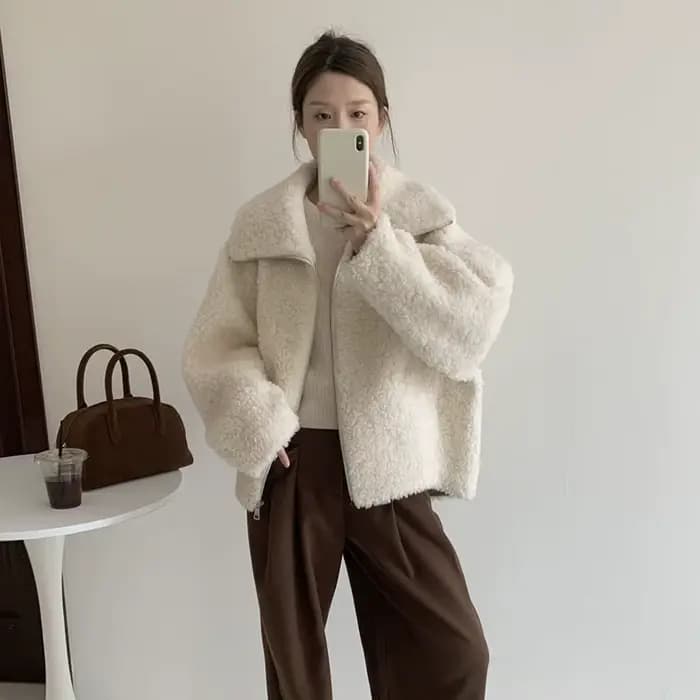 Manteau en laine d'agneau 2025 automne et hiver ample décontracté Plus manteau Mao Mao rembourré en