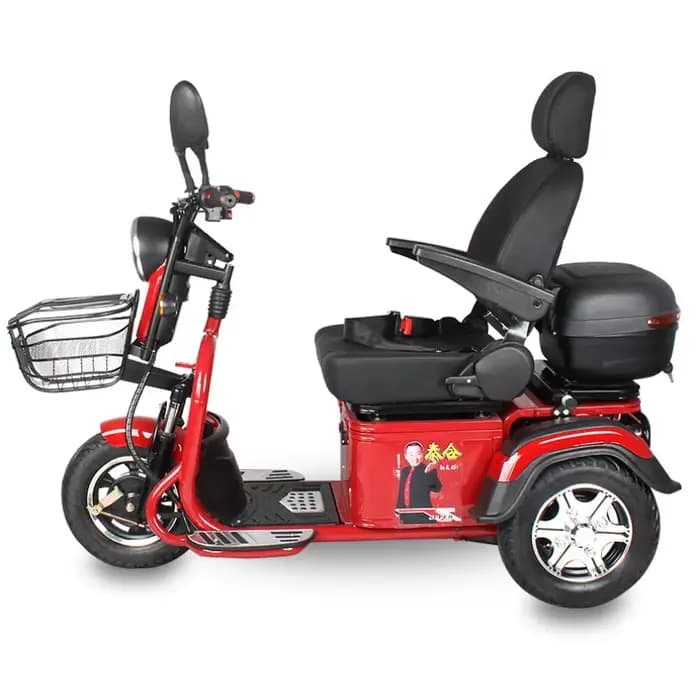 Tricycle électrique de 14 pouces pour personnes âgées, avec coffre et siège rotatifs, 600W, 60V, 3 r