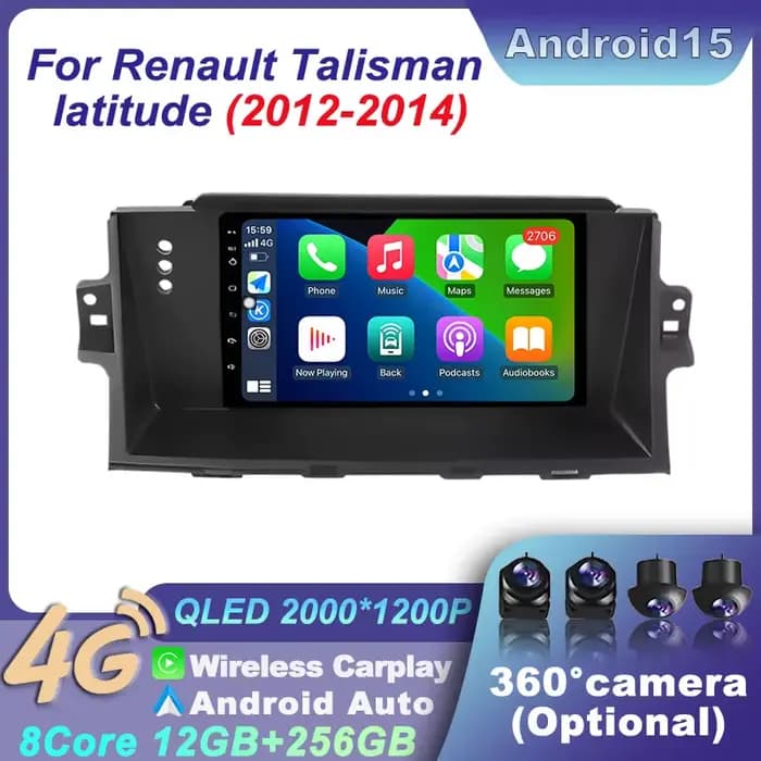 Lecteur multimédia autoradio Android 15 Auto pour Renault Talisman latitude 2012 - 2014 LHD CarPlay vidéo GPS 2K QLED écran divisé