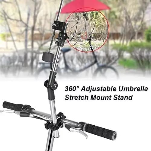 Support de parapluie réglable en acier inoxydable pour fauteuils roulants et vélos - Conception pliable avec connecteur pivotant pour la protection solaire