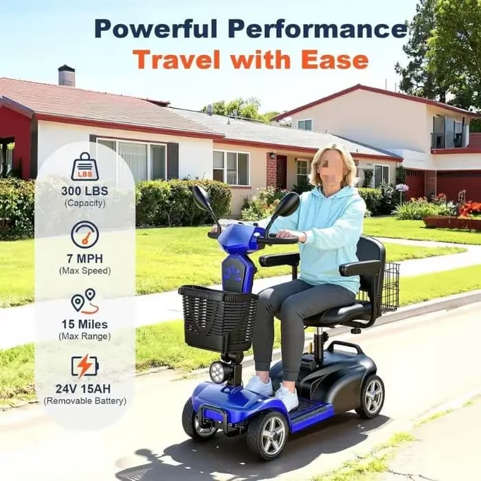 Scooter électrique à 4 roues avec deux paniers