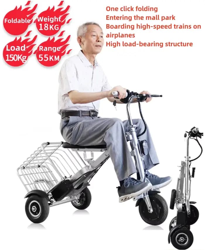 Mini Scooter Électrique Pliable avec Siège pour Personnes Âgées